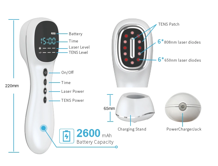 Portable Handheld Low Level Laser Therapy Device for Pain Relief with Tens