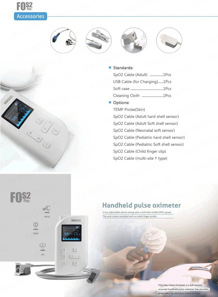 Portable Hospital Adult Child Neonate Handheld Pulse Oximeter with Option Temperature